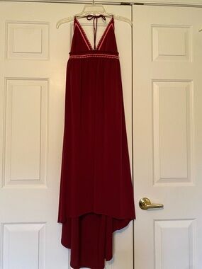 Express Burgundy High-Low Halter Maxi Dress